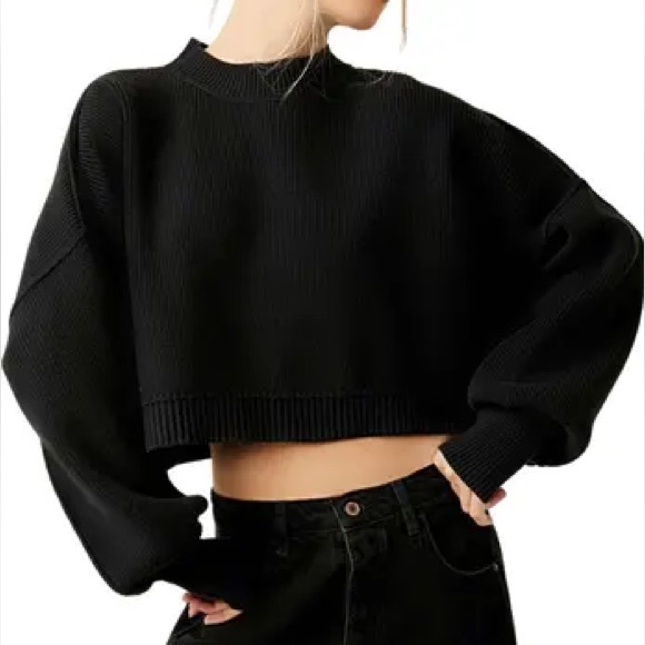 Free People Easy Street Crop Pullover in Black - Picture 1 of 7